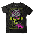 Black graphic tee featuring Mojo Jojo with fluorescent green and pink artwork that glows under black light.